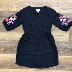 Old Navy Embroidered-Sleeve Waist-Defined Midi Dress for Girls Black Size 5 Boho